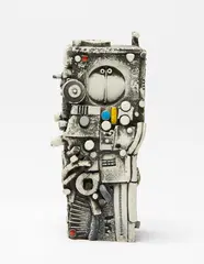 Signaller Figure by Ted Dutch, earthenware with coloured enamelled medallions and inserts, sold Sep 2019