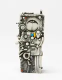 Ted Dutch, Signaller Figure, earthenware with coloured enamelled medallions and inserts