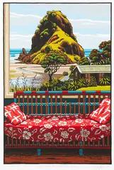 Tony Ogle, Lion Rock from Old Piha Hotel, screenprint, 4/150