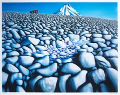 Rocks with Mountain by Michael Smither, screenprint, 72/80, sold Sep 2019