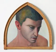 Richard McWhannell, Ecce homo (Portrait of Paul Johns), oil on canvas in found window frame