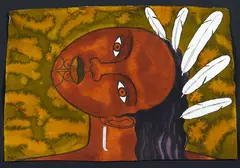 Untitled (Portrait) by Robyn Kahukiwa, mixed media on handmade paper, sold Sep 2019