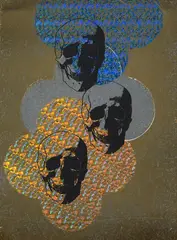One at a Time by Max Gimblett, unique screenprint with gold and silver leaf, sold Sep 2019