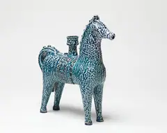 Juliet Peter, Large candleholder modelled as a horse, stoneware with blue salt glaze