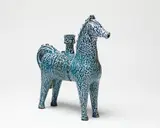 Juliet Peter, Large candleholder modelled as a horse, stoneware with blue salt glaze