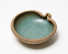 Pacific Series bowl by Len Castle, stoneware, the interior with crackled and mottled green-blue ash glaze, sold Sep 2019