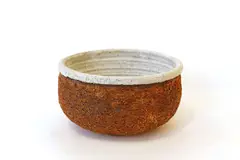 Warwick Lidgard, Deep bowl, stoneware, the interior covered with a thick crackling white glaze, unglazed textured exterior