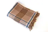 Travel rug by Early Roslyn New Zealand, in warm grey, brown, white and blue, offered Sep 2019