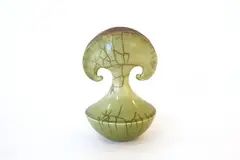 Ces Thomas, Small raku fired form, with crackled green glaze