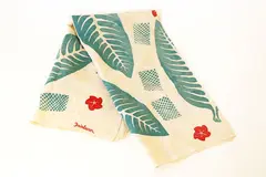 A.R.D. Fairburn, Hand stamped scarf, leaves and flowers design on a beige background