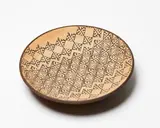 Steven Scholefield, Rocket pottery dish, stoneware, decorated with impressed Theo Schoon stamp design