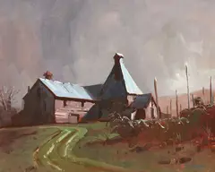Peter Beadle, Gathering Storm, Hop House, Nelson, oil on board