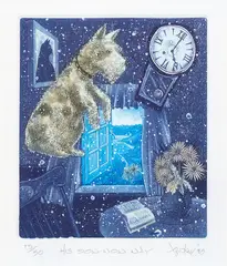 His Bow-Wow Way by Gary Tricker, etching, 13/50, sold Sep 2019