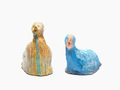 Suji Park, Mollusc VIII, tempera and pigment on clay, two parts