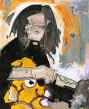 Toby Raine, Ozzy with smoke and teddy bear, skinny from cocaine abuse – mid 1970s, oil on Belgian linen