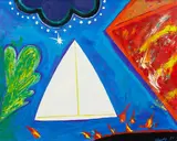Pat Hanly, Hope, Vessel and Fire, oil and enamel on board