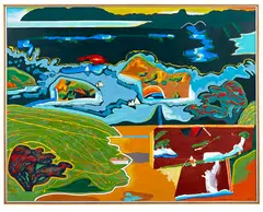 Pat Hanly, Coromandel Cameos, oil on board with collage element
