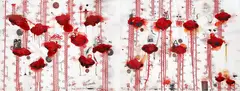 John Pule, Higher Ground, Lower Ground, acrylic, enamel, pastel and ink on canvas, diptych
