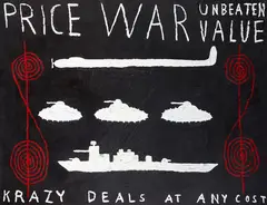 Peter Robinson, Price War, oil, oilstick and bitumen on canvas