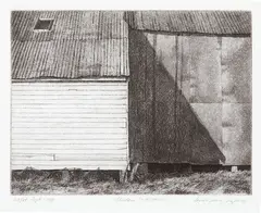 Grahame Sydney, Cluden Woolshed, etching, 23/25