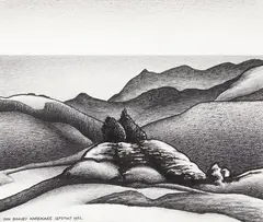 Karekare by Don Binney, charcoal on paper, sold Jun 2019