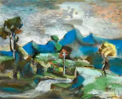 Eric Lee-Johnson, Rural Landscape, oil pastel on paper