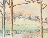 Adele Younghusband, Corner of Domain, Auckland, ink and watercolour on paper