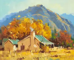 Peter Beadle, Autumn in Arrowtown, oil on canvasboard