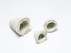 Christine Boswijk, Three pod vases, low fired ceramic with impressed quartz