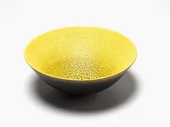 Impressive Sulphurous Bowl by Len Castle, large deep conical earthenware bowl with vivid yellow crackled sulphur glaze, offered Jun 2019