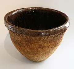 Roger Brittain, Tall planter, stoneware, tenmoku glaze to the interior