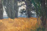 Clas Edvard Friström, Corner of a Harvest Field, Masterton, oil on board