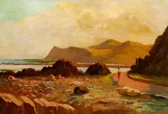 Ernest William Christmas, Riding the Coast Road, Wellington Harbour, oil on canvasboard