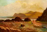 Ernest William Christmas, Riding the Coast Road, Wellington Harbour, oil on canvasboard