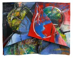 Philippa Blair, Four Horses of the Apocalypse, oil on unstretched canvas