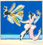 Pat Hanly, Paradise Bird escapes bather, silkscreen print, 41/50