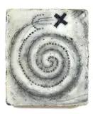 Julia Morison, End to Begin, 042, encaustic on jute on wood