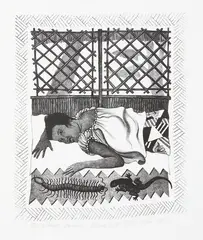 Robin White, E Aoraki Florence, Florence is ill, lithograph, 10/30
