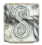 Julia Morison, End to Begin, 050, encaustic on jute on wood