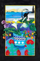 Pamela Wolfe, Still Life Omapere, enamel on board