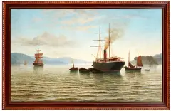John Gibb, SS Tarawera Taking on Coal and Provisions, oil on canvas