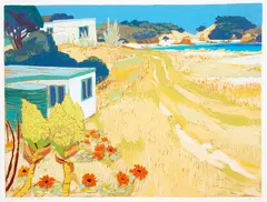 Tom Burnett, Baches at Matapouri, screenprint, 160/180