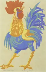 Ernest Mervyn Taylor, Chanticleer, colour woodblock, edition of 50