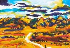 Wayne Seyb, Untitled landscape, acrylic paint marker on canvas