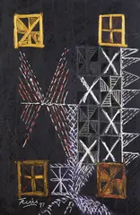 Fatu Feu’u, Doors to Memory of Man, oilsticks and metallic pigment on hardboard