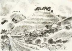 Eric Lee-Johnson, Whiria Pa, Pakamai, Hokianga, pen and ink on paper