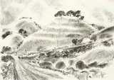 Eric Lee-Johnson, Whiria Pa, Pakamai, Hokianga, pen and ink on paper