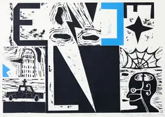 Text Message by Tony de Lautour, woodblock print, 10/20, offered Jun 2019