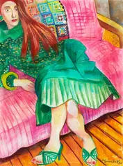 Murray Grimsdale, Untitled (Lady in Green), pastel on paper