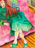 Murray Grimsdale, Untitled (Lady in Green), pastel on paper